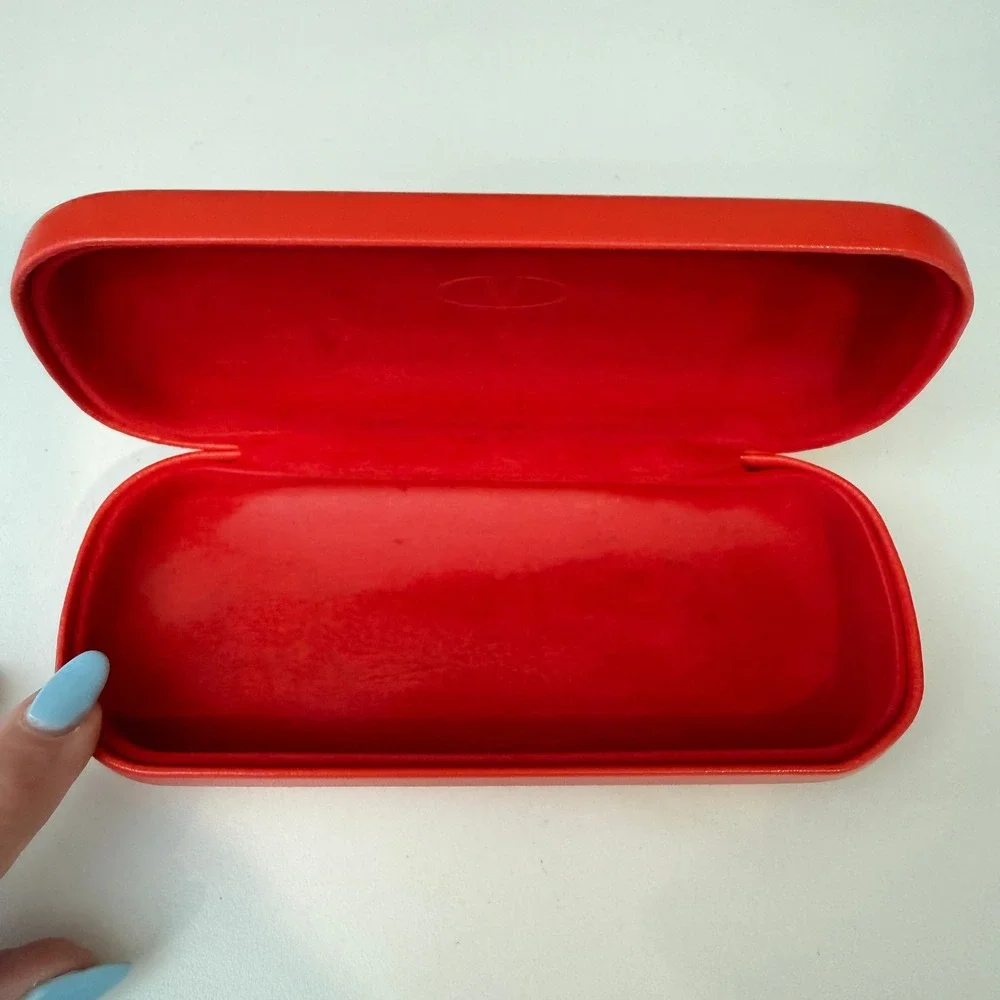 Valentino Red Hard Shell Eyeglass Sunglasses Case Debossed Logo Luxury Accessory